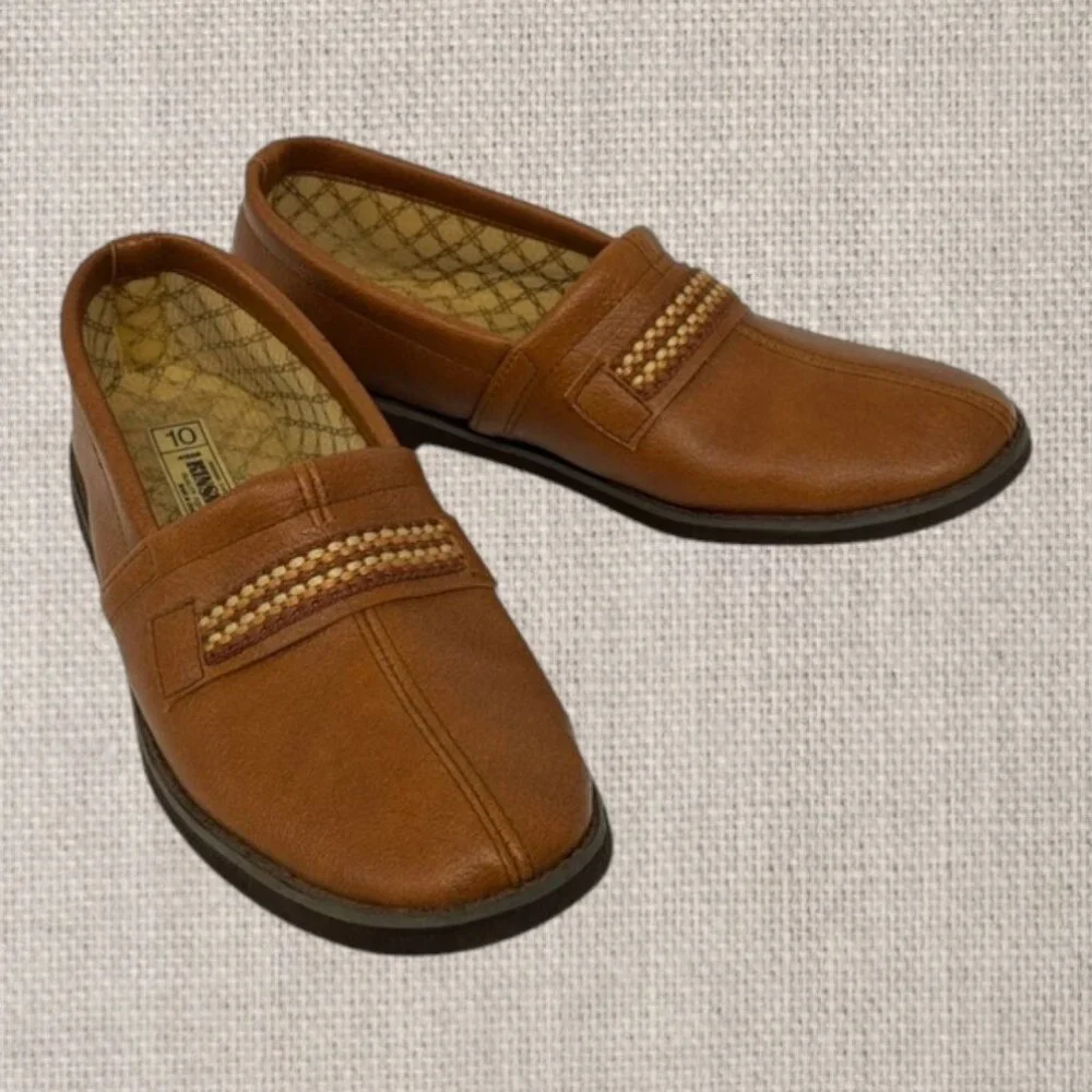 Vintage Kinsman Tan Brown Embroidered Men's Slip On Loafers Shoes Size US 10